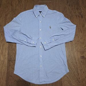Ralph Lauren Shirt Mens S Small Blue Knit Oxford Long Sleeve Button Flesh Pony